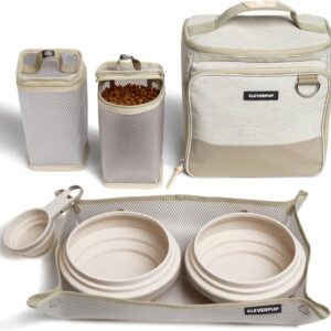 Ultimate Dog Travel Bundle Large 7-piece Bistro Box Dog Travel Kit & Porter Dog Gear Backpack in Sand