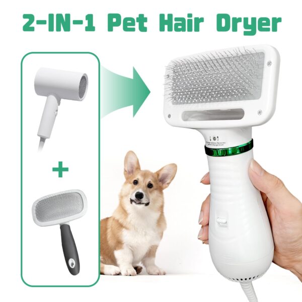 Dog Hair Dryer, 2-in-1 Dog Blow Dryer with Slicker Brush, 300W Pet Hair Dryer for Small and Medium-Sized Dogs and Cats, Dog Grooming Dryer Portable ＆ Adjustable Temperature - Image 3