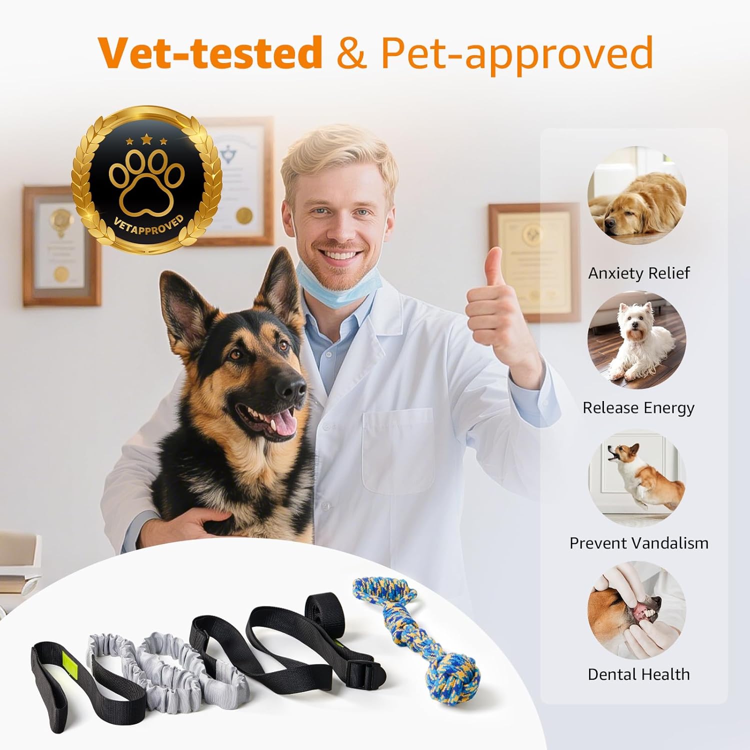 LOOBANI Outdoor Bungee Tug Toy, Dog Toy Hanging from Tree for Small to Large Dogs, Interactive Exercise Play Cord & Tether with Chew Rope Toy (Tree Stump Tug of War-Black) - Image 2