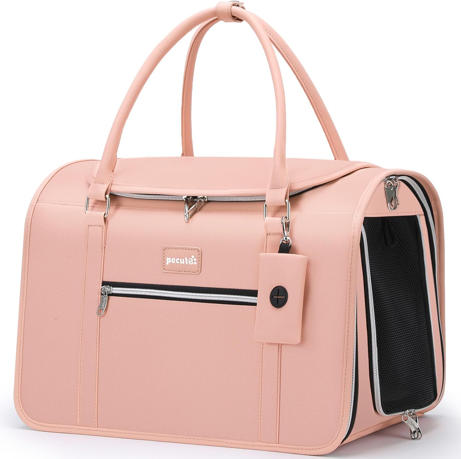 Pecute Stylish Cat Carrier Up to 13lbs, Soft Sided Small Dog Travel Carriers, Collapsible Pet Carrier for Small Cats and Dogs with Locking Safety Zippers, Puppy Carrier Airline Approved -Pink - Image 9