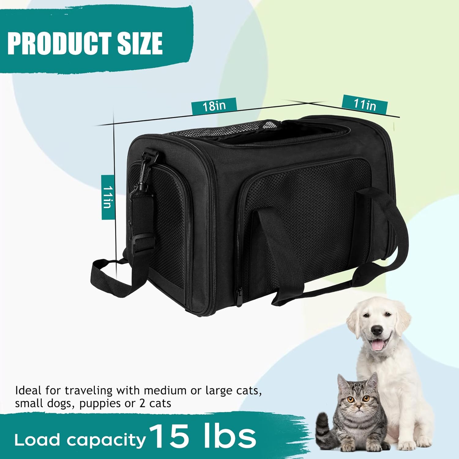 Top tasta Dog Cat Carrier Pet Carriers for Small Medium Large Cats Dogs Carrier Soft Sided Small Puppy Dog Carrier Portable Foldable Airline Approved Dog Cat Travel Carrier Black Medium - Image 2
