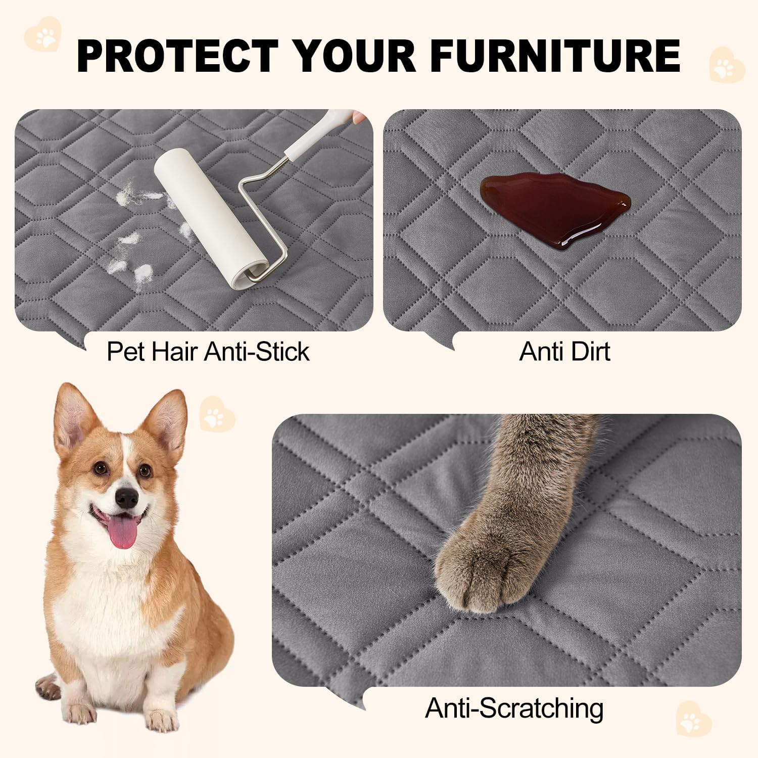 Smiry Waterproof Dog Blanket, 30x70 Inch Soft Pet Bed Cover Reversible, Washable Sofa Couch Furniture Protector for Small Medium Large Dog Puppy Cat, Grey/Dark Grey - Image 4