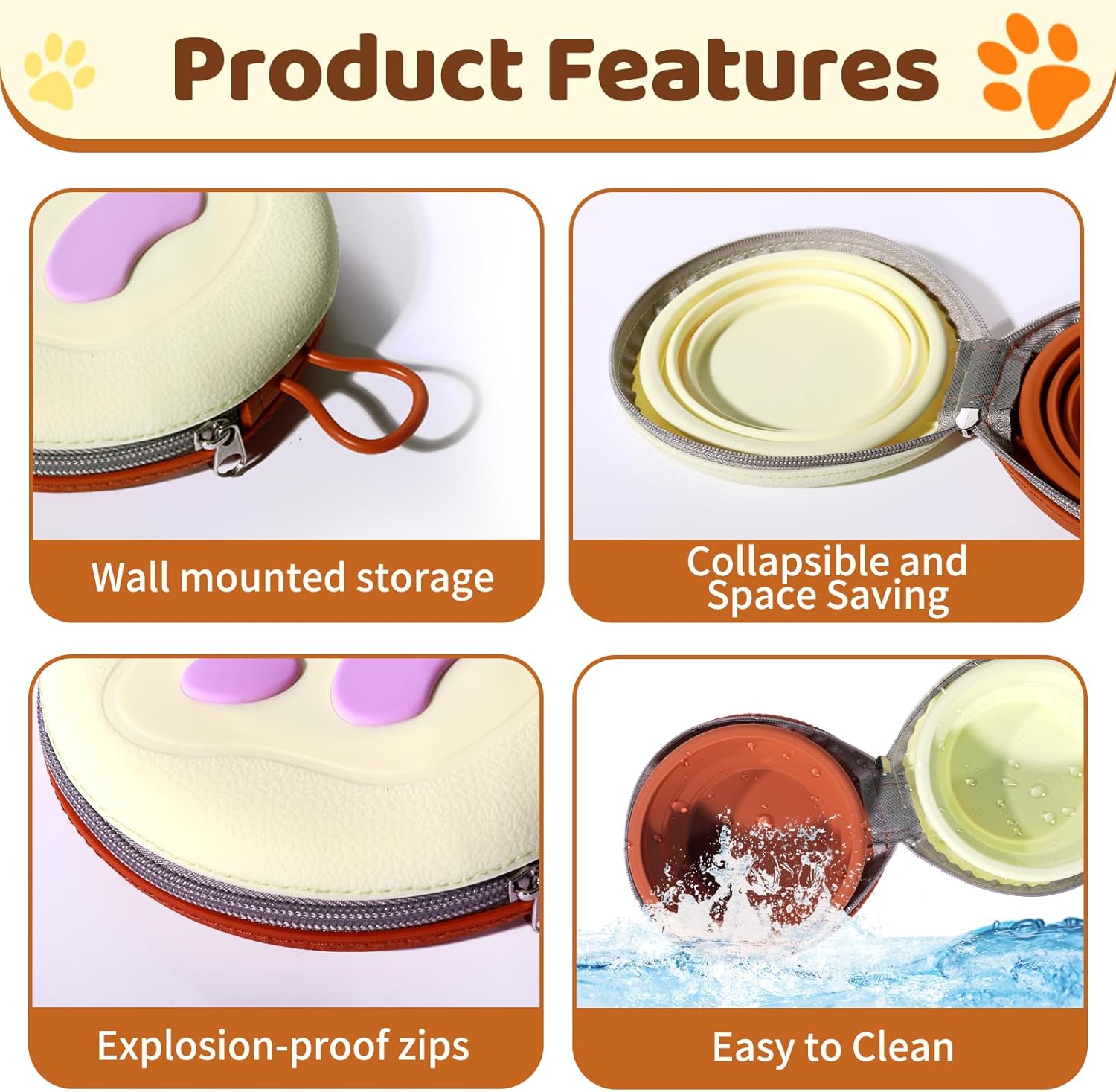 Collapsible Double Travel Dog Bowls -2 in 1 Portable Pet Food & Water Bowls with Zipper Case | Non-Skid Silicone Feeder for Camping, Hiking | Foldable Cat/Dog Bowl for Outdoor Enthusiasts & Travelers - Image 5