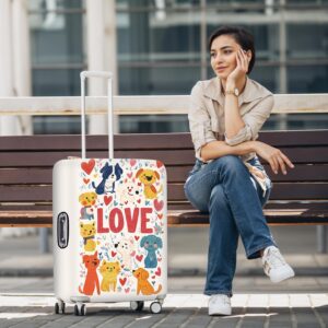 Cute Dog Luggage Cover, Elastic Suitcase Protector with Love Heart Design, Travel Protector for 18″-21″ Suitcase, Washable, Durable, Stylish Luggage Sleeve for Protection, S