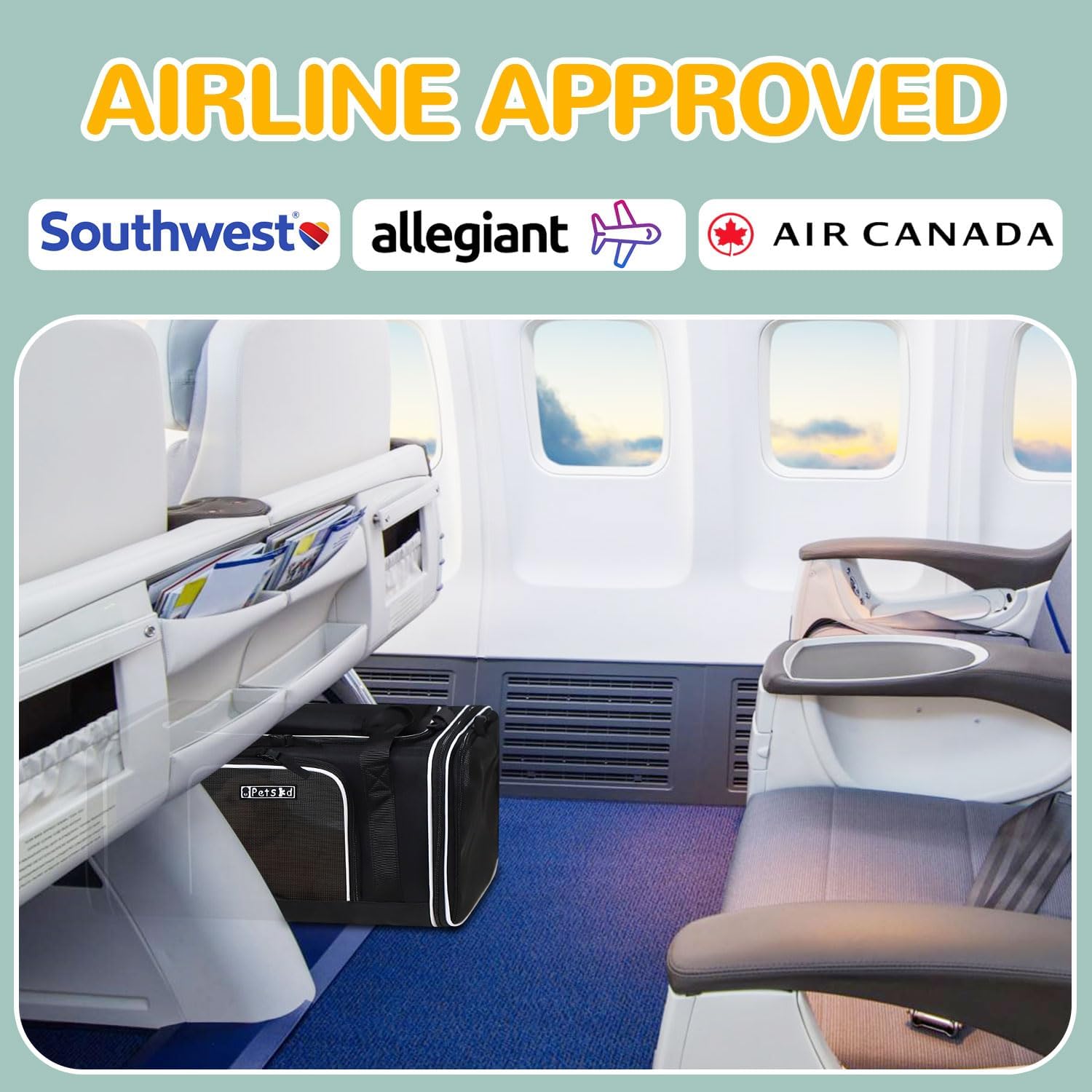 Petskd Length-Expandable Pet Carrier 18x13x9.5 Inches Southwest Allegiant Airline Approved, Soft Pet Travel Carrier for Small Cats Dogs with Zipper Locks and Anti-Scratch Mesh(Black) - Image 3