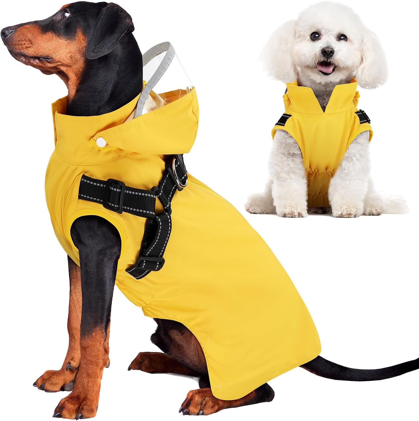 Lukovee Dog Raincoat - Waterproof Rain Jacket with Harness & Removable Hood, Reflective Double Layer Dog Rain Coat Poncho for Small Medium Large Dogs Puppy (S, Yellow) - Image 8