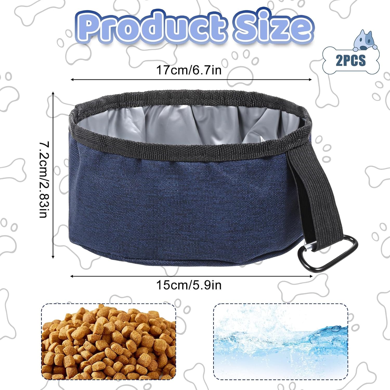 2 Pack Collapsible Dog Travel Bowl, Foldable Travel Dog Dish Waterproof Oxford Cloth TravelDog-Water Bowls Portable Pet Dish No Spill, Pet Hiking Accessories for Small and Large Pets(Dark Blue,40 Oz) - Image 2