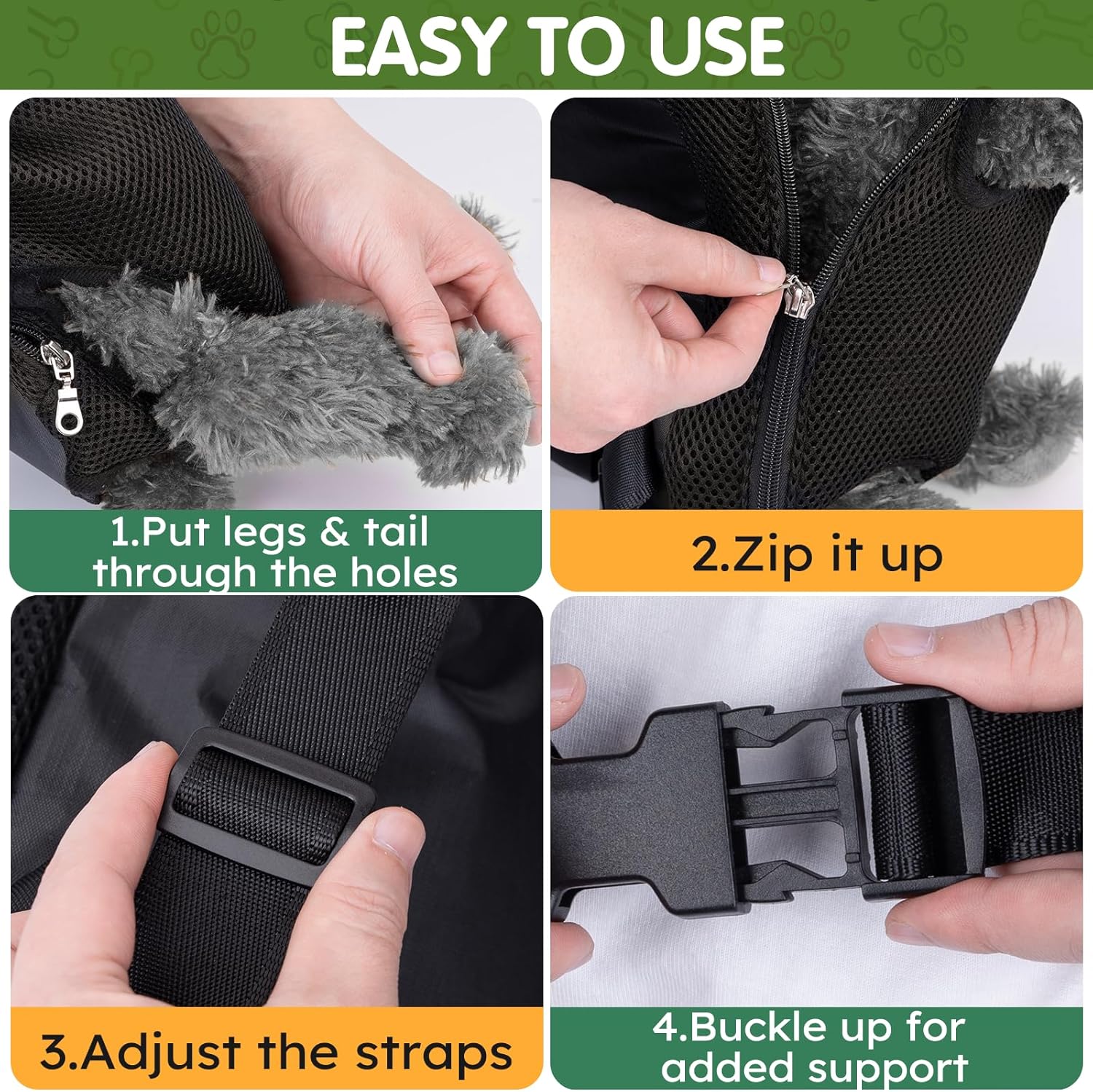 Pet Carrier Backpack, Hands-Free Adjustable Dog Front Carrier Legs Out & Easy-Fit Dog Backpack Carrier for Hiking Camping Traveling Cycling for Small Dogs and Rabbits (Small, Black) - Image 5