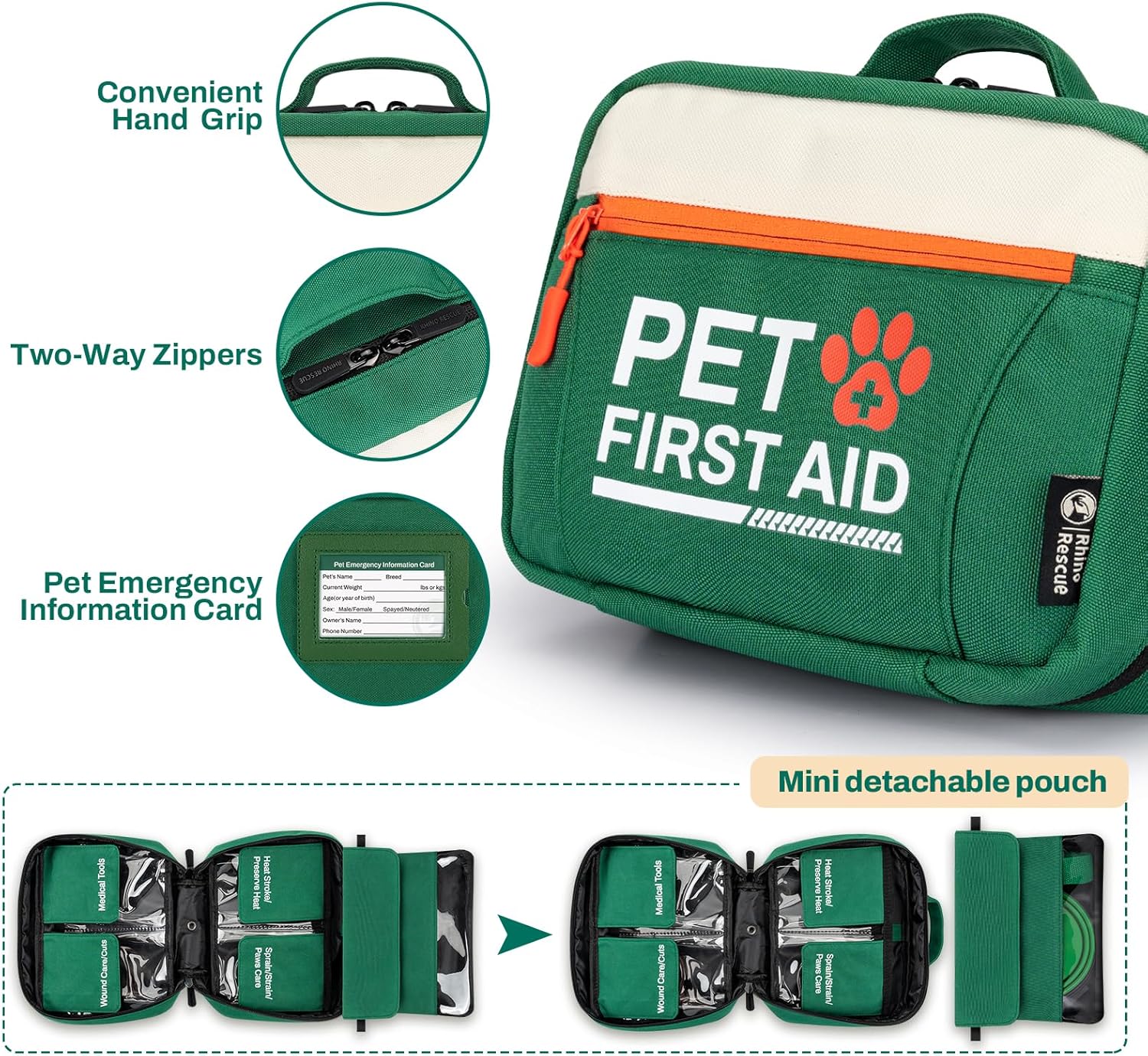 RHINO RESCUE Pet First Aid Kit, Emergency Medical Supplies for Dogs & Cats, Safety Essentials Pack with Thermometer, Disposable Booties for Home, Hiking, Traveling & Camping - Image 4