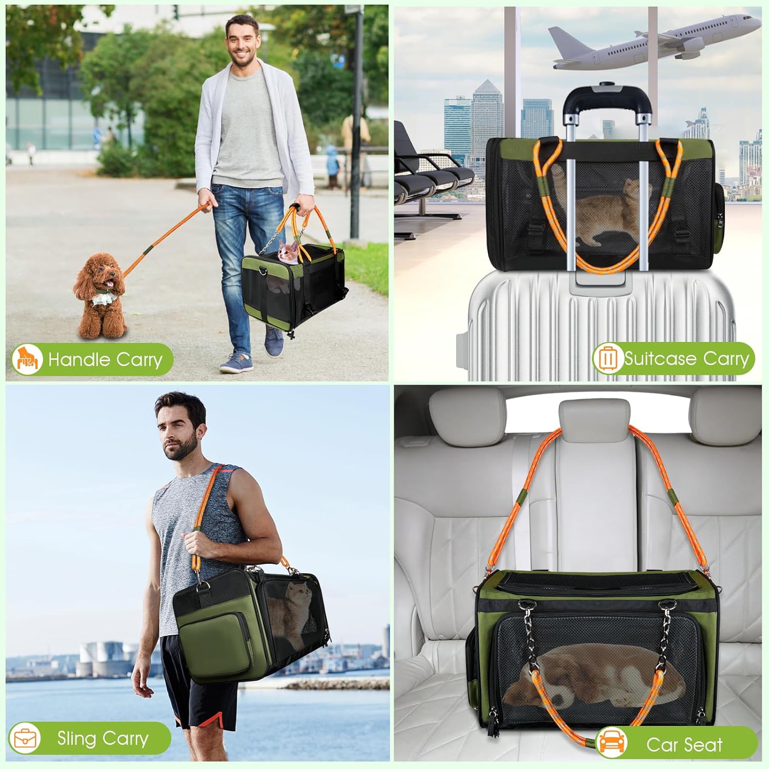 Sumfox Cat Carrier, Dog Carrier, Top and Side Expandable Pet Carrier for Cats and Small Dogs Under 16lbs, Airline Approved Cat Carrier Soft with Pet Treat Pouch for Traveling Uses - Image 4