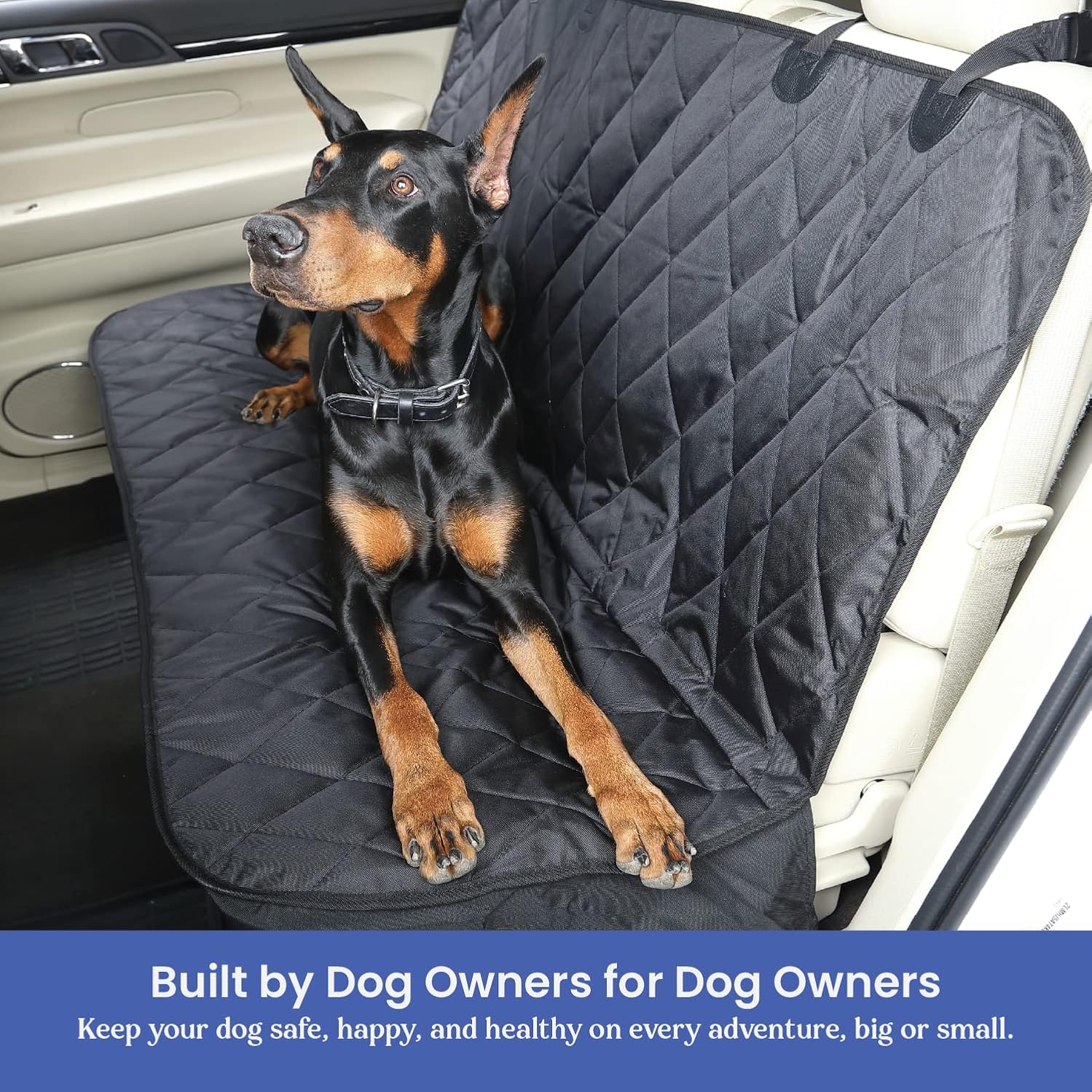 4Knines Back Seat Pet Cover for Dogs w/o Hammock – 54" Wide, Waterproof Car Seat Cover, Non-Slip, Heavy-Duty – Fits Cars, SUVs, Small Trucks – 2 Seat Belt & Latch Access – Back Seat Protector (Black) - Image 4