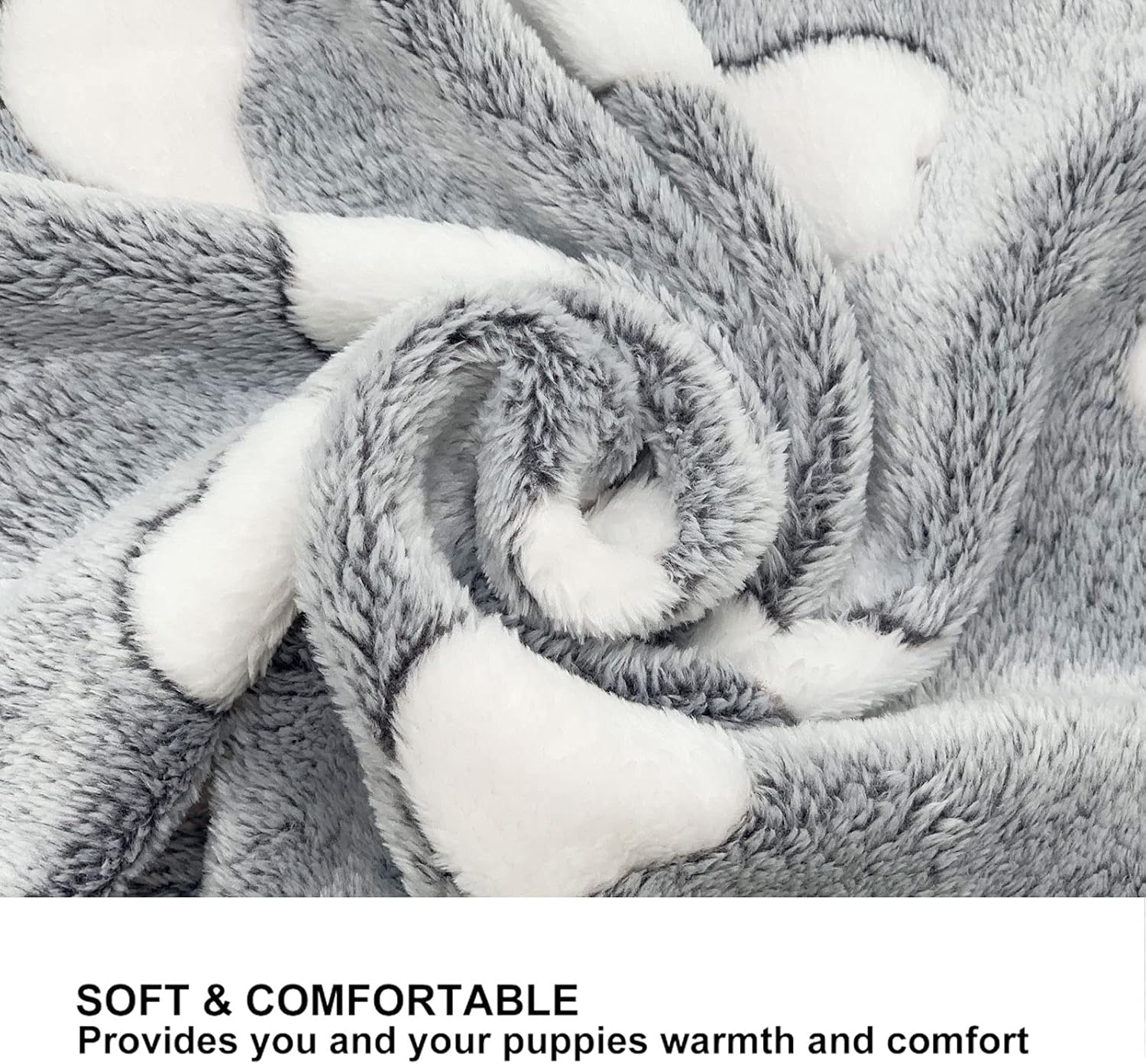 1 Pack 3 Puppy Blankets Super Soft Warm Sleep Mat Grey Cute Print Fluffy Fleece Pet Flannel Throw Dog Blankets for Small Dogs Cats,Star&Bone&Love- Small (23"x15") - Image 2