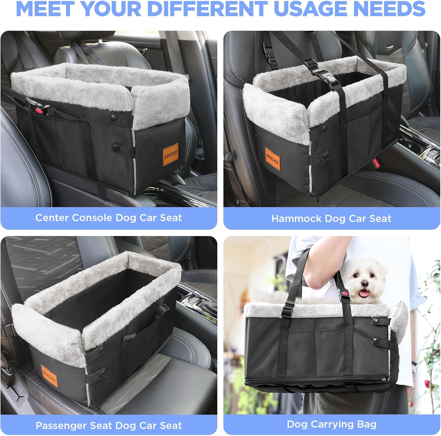 Center Console Dog Car Seat for Small Dogs,Washable Foldable Console Booster Seat for Puppy Car Seat with Safe Protection Hooks Adjustable Straps and Storage Pocket Pet Up to15lbs - Image 5