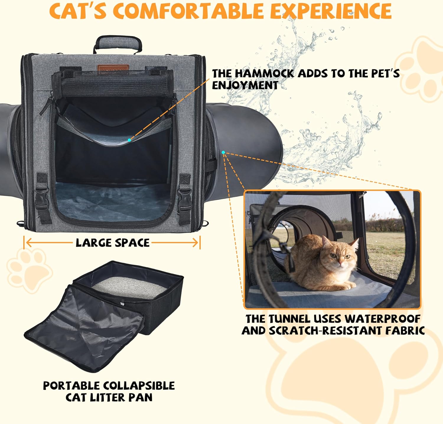 Cat Travel Carrier with Litter Box Portable Single Cat Carriers for Cat and Pet Shelter Ideal,Soft Foldable Design with Shoulder Strap, One Hammocks and Cushion,Large Size Single Grey - Image 3