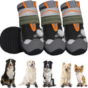 Lukovee Dog Booties, Breathable Dog Shoes for Large Medium Small Dogs Summer Hot Pavement, Adjustable Non-Slip Rubber Paw Protector for Hardwood Floors Outdoor Walking Hiking(Black, Size 0)