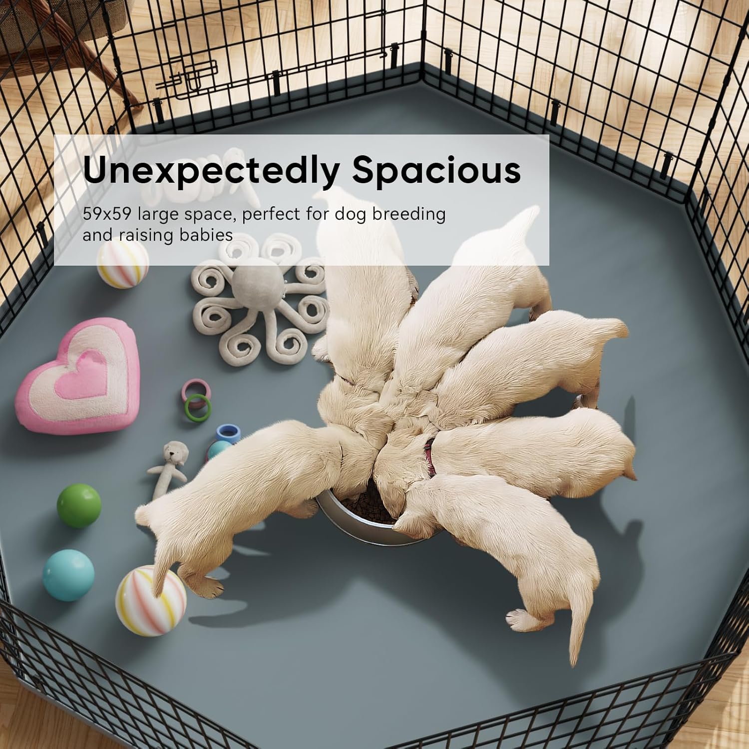 PJYuCien Dog Playpen, 8 Panels 24’’H Dog Pens Indoor with Bottom Pad, Metal Foldable Pet Puppy Exercise Fence Crate Kennel, Better for Small Animals,Grey - Image 6