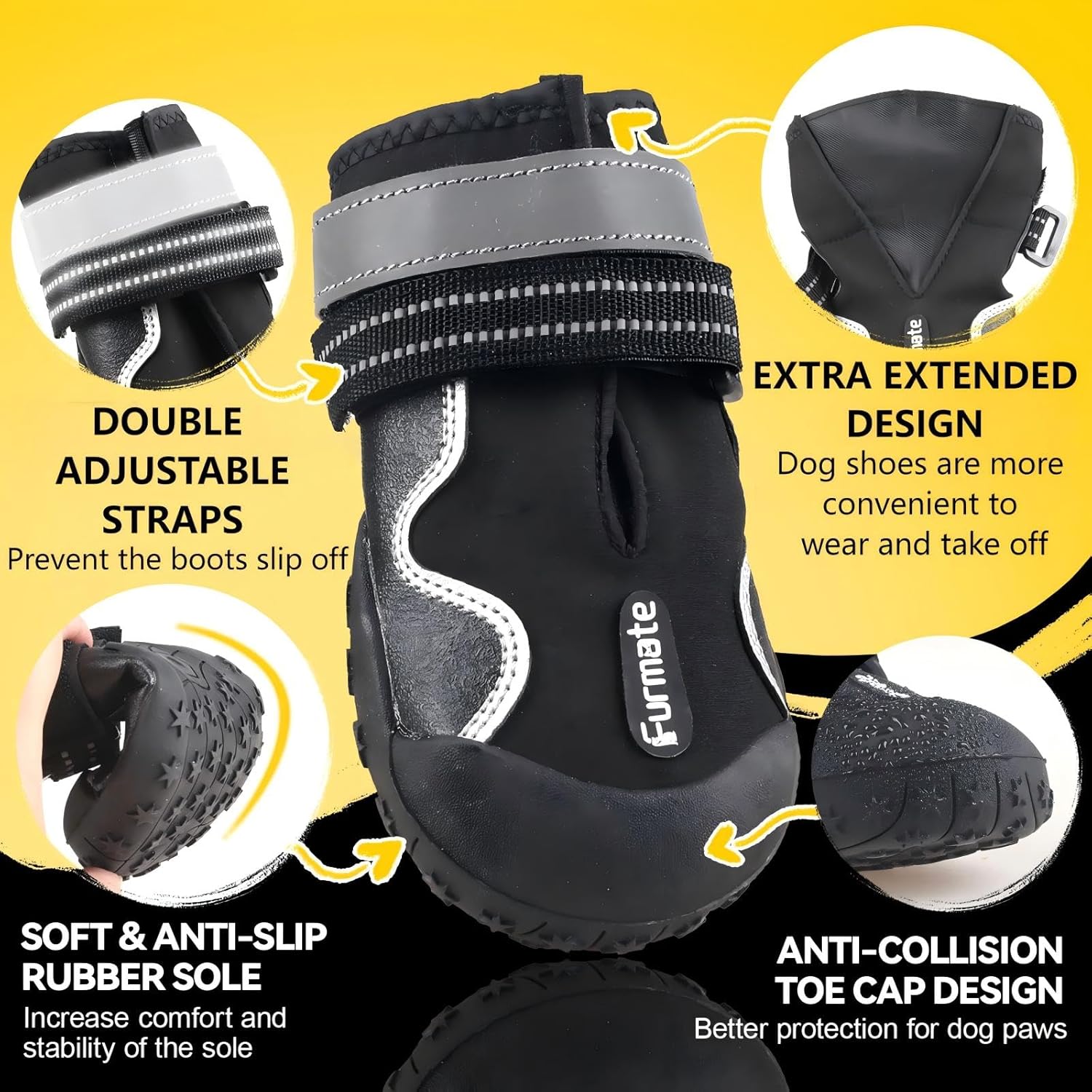 Dog Shoes for Large Small Medium Dogs,Dog Booties for Indoor Hardfloors Anti-Slip,Reflective Strip Waterproof Dog Boots & Paw Protectors for Outdoor Walking Hot Pavement,Winter Snow (Black-7) - Image 3