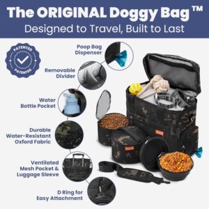 The Original Doggy Bag™ – Complete Dog Travel Bag for Supplies with 2 BPA-Free Travel Dog Bowls & 2 Pet Food Containers – Traveling Kit for Road Trips, Camping, Weekend Away or Doggy Gift – Camo