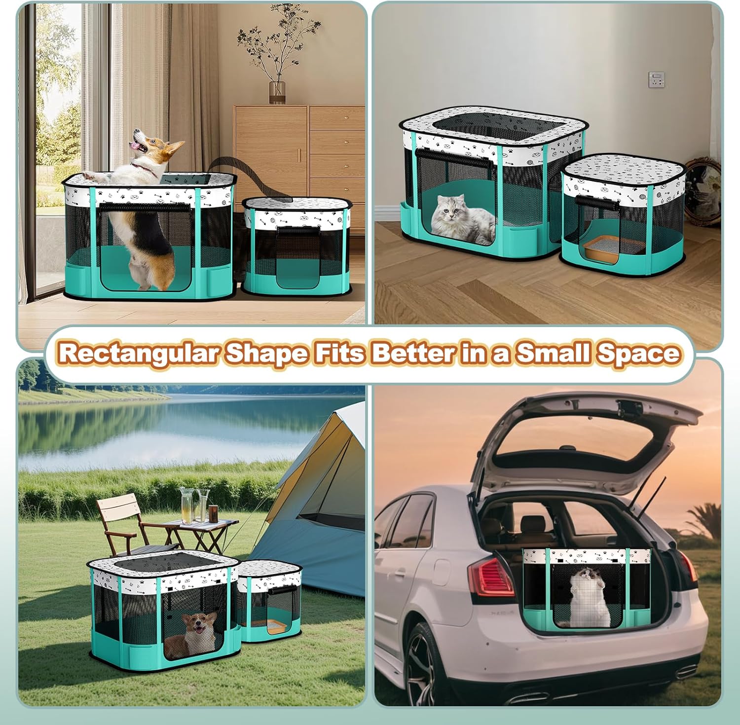 Portable Cat Playpen, 8-Rod Reinforced Kitten Dog Playpens, Foldable Play Pen for Indoor Cats Enclosed Pet Puppy Doggy Outdoor, Collapsible Tent Kennel Cage House(32"x24"x22") - Image 7