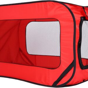 36 Inch Foldable Dog Crate for Large Dogs - Portable Travel Kennel with Mesh Windows & Waterproof Cover - Indoor Outdoor Pop-Up Dog Cage for Car, Camping (Red)