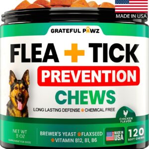 Flea and Tick Prevention for Dogs Chewables - Made in USA - Natural Flea and Tick Chews Supplement - Oral Pills for Dogs - Pest Defense - All Breeds and Ages - 120 Soft Tablets