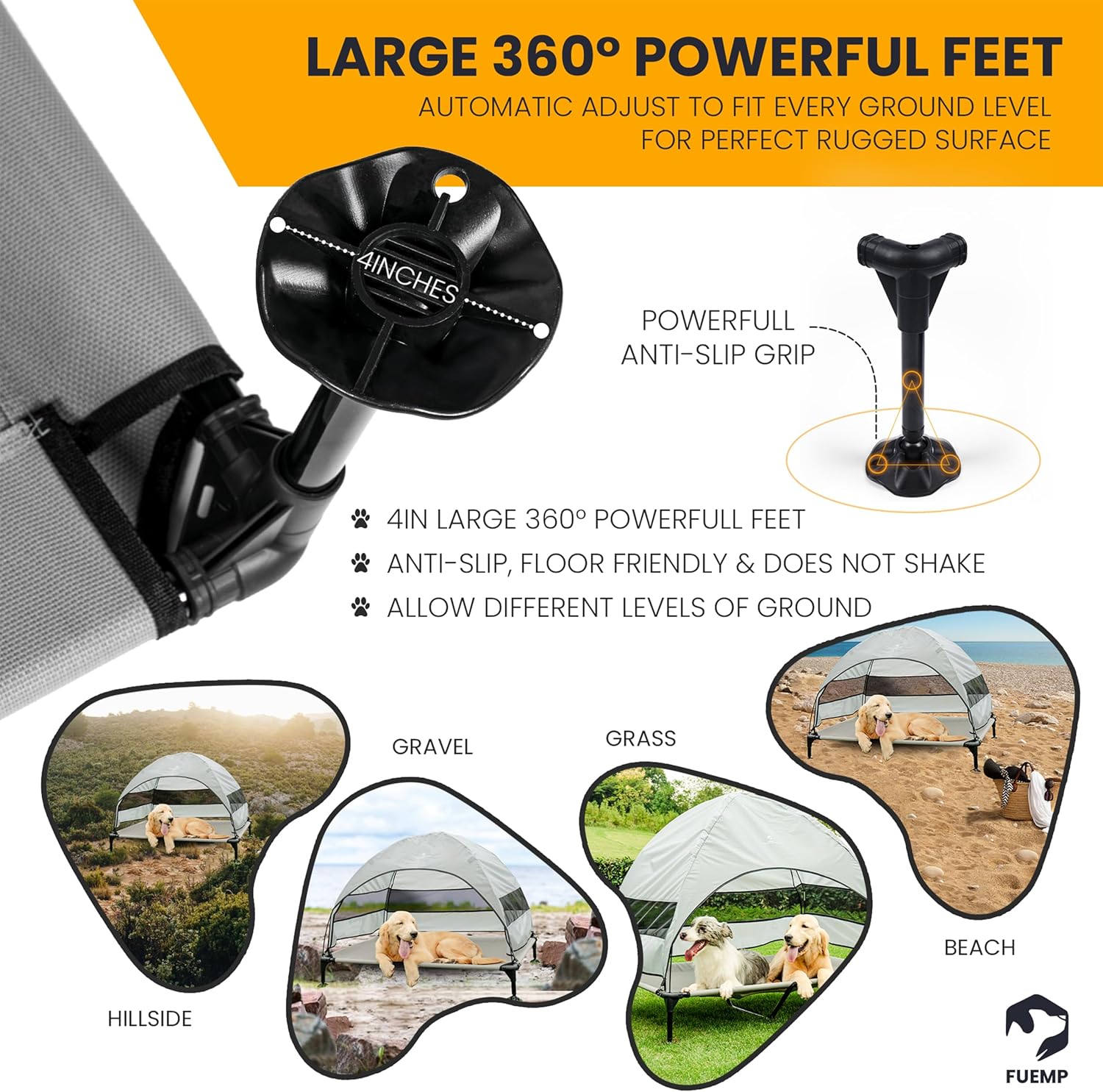 Elevated Dog Bed with Canopy |Included Travel Bag| |XL Size Portable Dog Bed|Widened Anti Slip Feet & Rain Resistant|Cooling|Elevated|Raised Cot for Large Dogs|Removable Shade - Image 2