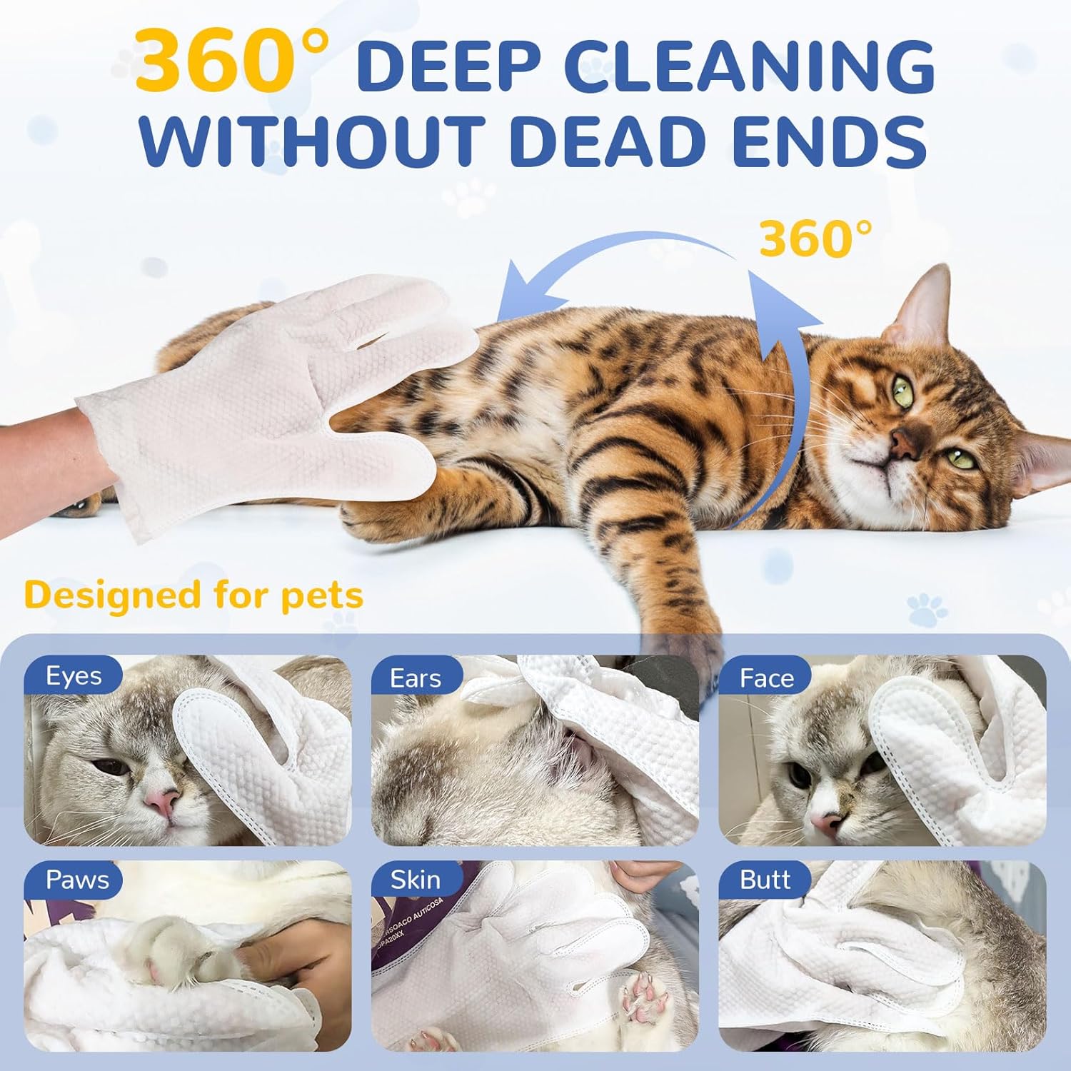 10 Pcs Pet Cleaning Glove Wipes for Dogs & Cats, Hypoallergenic Grooming Wipes, Dog Wipes for Paws and Buttocks, Dog Wipes Cleaning Deodorizing Suitable for Pet Dry Cleaning, Daily Care and Travel - Image 3