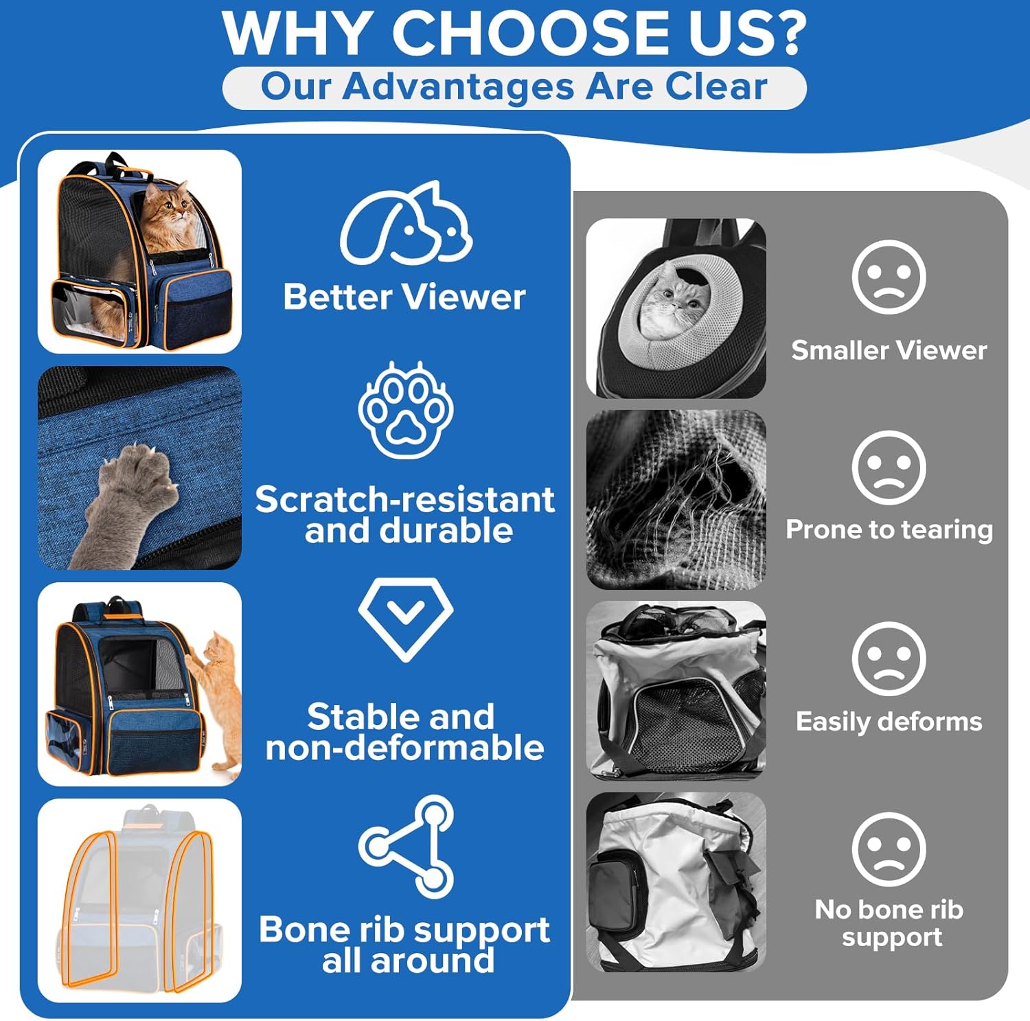 Discala Cat Backpack Carrier for Medium Small Dog Cat up to 20lbs, Pet Carrier Backpack, Ventilated Mesh Soft Sided Dog Backpack Carrier for Travel, Hiking, Outdoor Use - Blue - Image 3