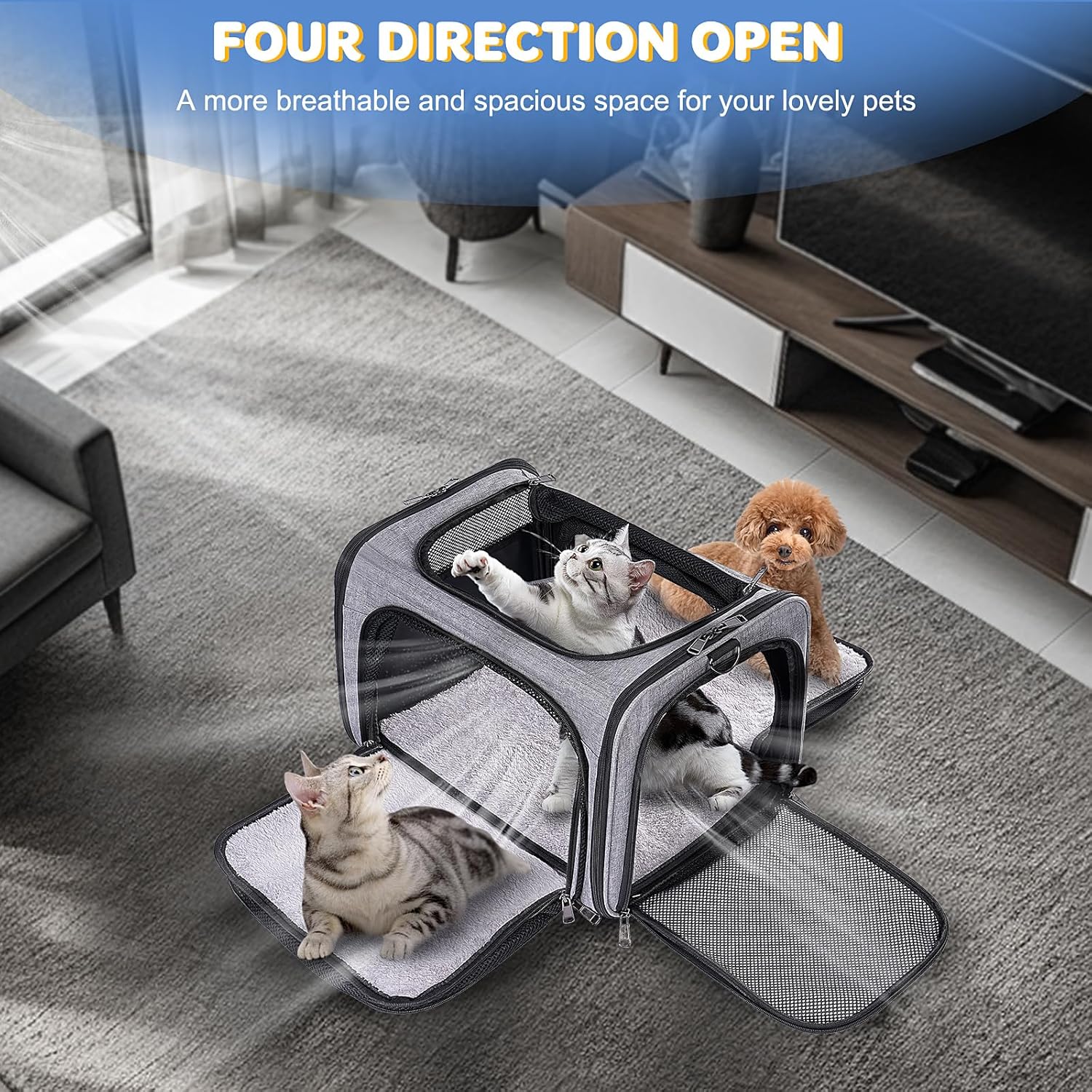 Pet Carrier with Wheels for Cat and Small Dogs: Expandable Airline Approved Rolling Cat Carrier - Cat Carrier Soft for Pets Under 25lbs Travel Plane Trip - Image 9