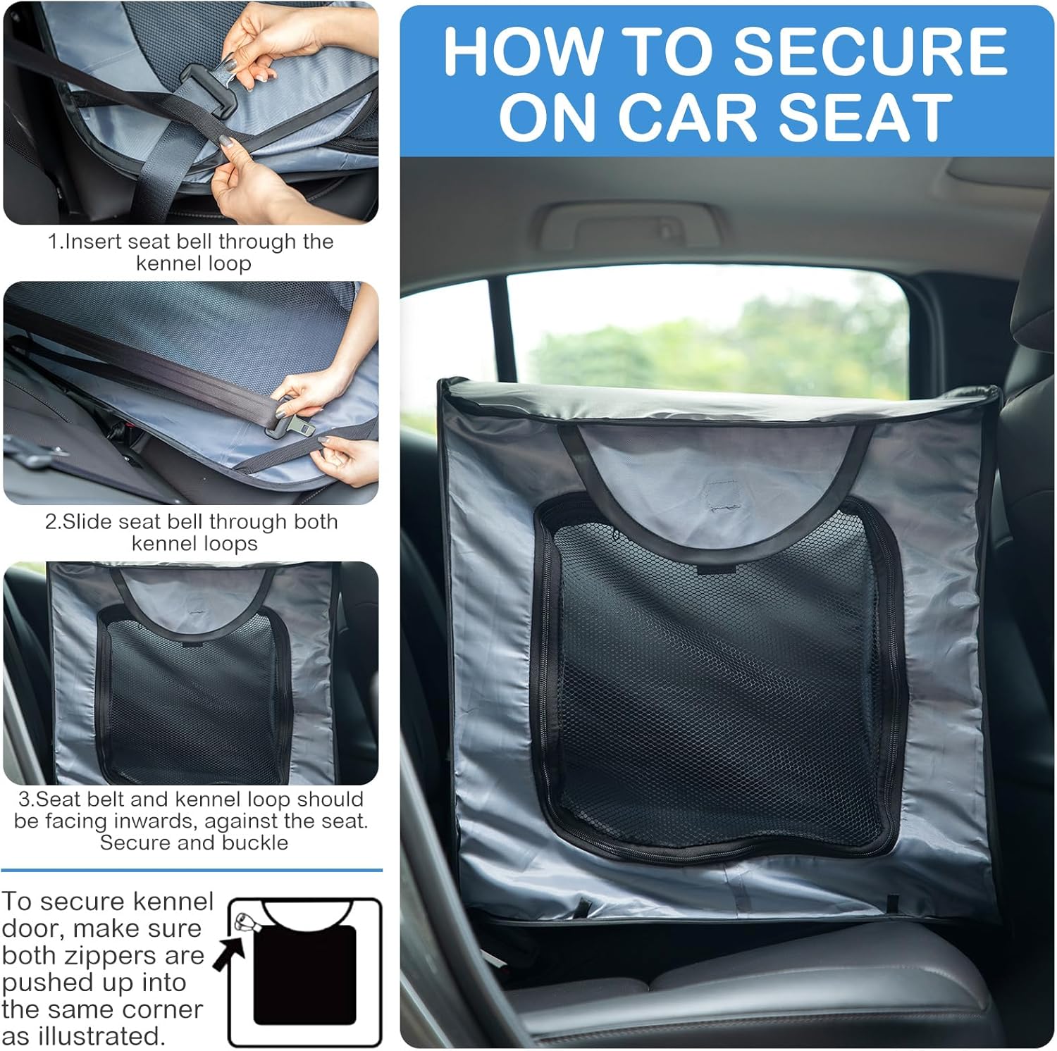 37 Inch Collapsible Dog Crate with Mat Liner Pop up Dog Kennel Waterproof Portable Car Seat Kennel Travel Crate for Pet Indoor Outdoor Cat Bed Collection(Gray) - Image 5