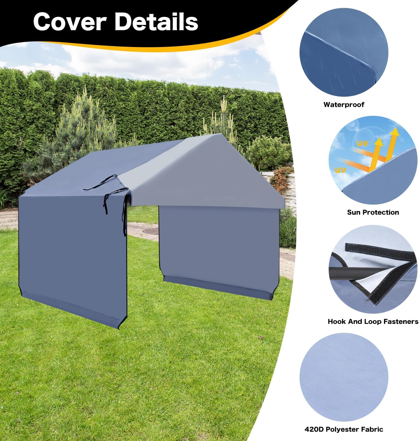 Canopy Replacement Cover for Dog Shade Shelter 4'x4'x3.6', Pet Outdoor Tent Cover with Upgraded Doors for Large Dogs, Not Included Metal Frame, Only Canopy Cover Roof, Navy - Image 4