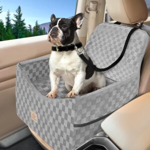 Dog Car Seat for Small and Medium Dogs Up to 35 lbs –Memory Foam Dog Booster Seat with Safety Leash & Storage Pockets, Fits Front & Back Car Seats, Removable Washable Cover – Gray