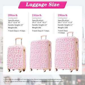 Merax 3 Piece Luggage Sets, Hardside Expandable Luggages Spinner Leopard Suitcase with TSA Lock Lightweight Rolling Carry on Luggage 20inch 24inch 28inch,Pink Leopard