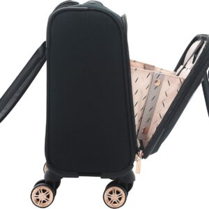 kensie Hudson Softside Spinner Luggage, Black with Rose Gold, 3-Piece Set (16/20/28)