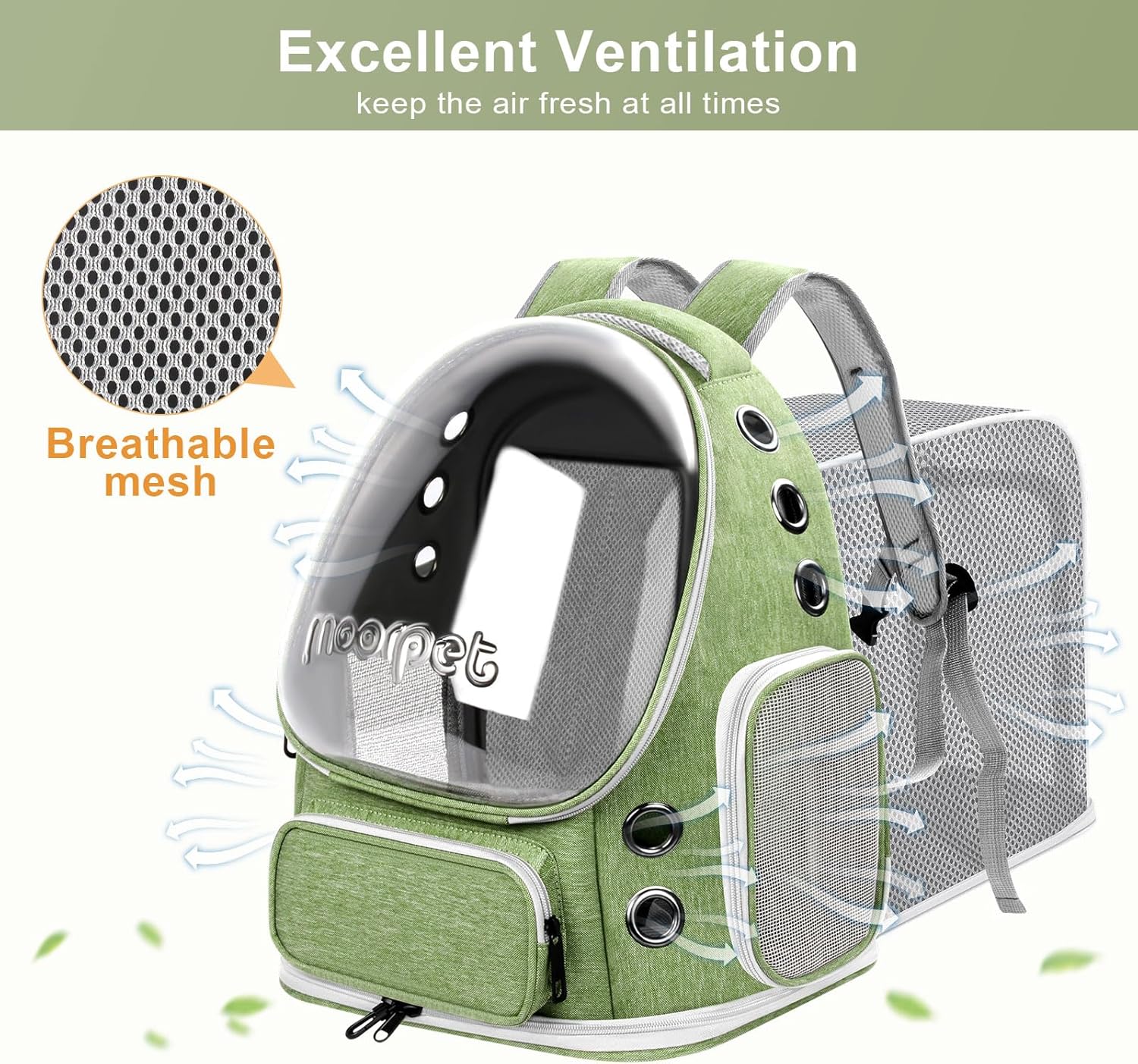 Breathable Cat Bubble Backpack Large Space Pet Carrier Backpack Expandable for Kitty Dog, Foldable Airline Approved Cat Backpack, Transparent PetTravel Backpack Up to 20 lbs (Green) (Green) - Image 7