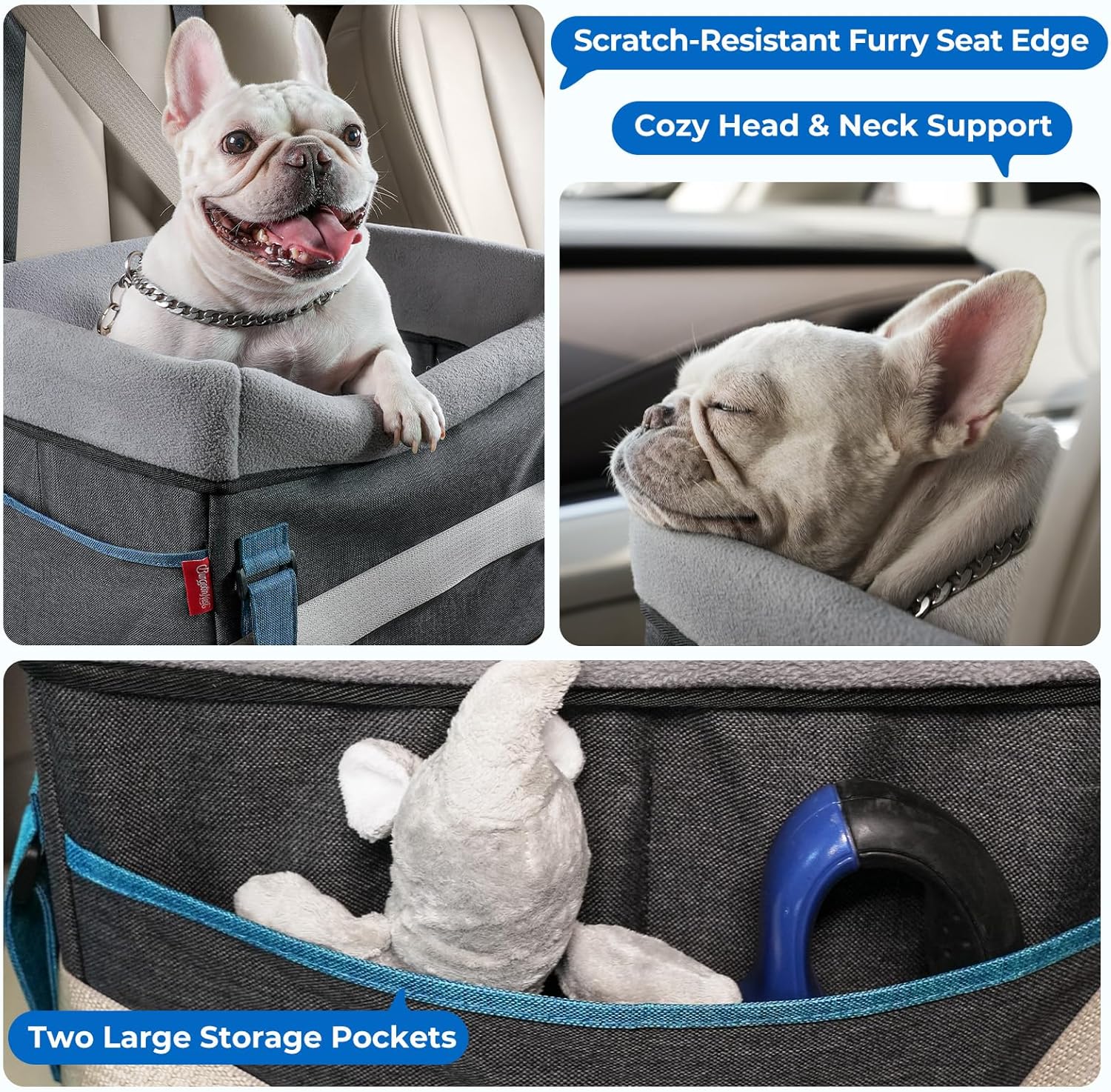 BurgeonNest Dog Booster Car Seat for Small Dogs, Washable Anti-Collapse Pet Bed for Car Front Back Seat, Cat Puppy Travel Carseats Up to 25lbs, Clip-On Safety Leash and Booster Fluffy Pad, Grey - Image 8
