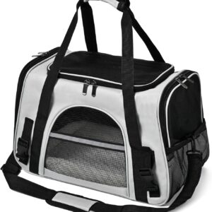 Dog Cat Carrier Soft for Small Pet Up to 16 Lbs TSA Airline Approved Travel Carrier Collapsible Puppy Car Mesh Bag 17.5 * 10.2 * 11.4 inch - Grey & Black