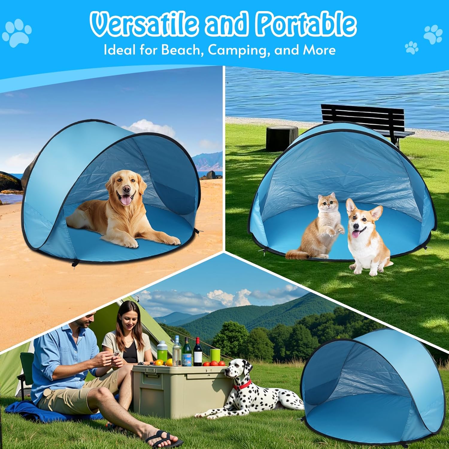 Extra Large Dog Beach Tent - 47" Lx39 Wx30 H,Portable Outdoor Pop Up Pet Tent for Camping with Dogs Cats,Waterproof Dog Sun Shade Shelter for Medium-Sized to Bigger Pets - Image 6