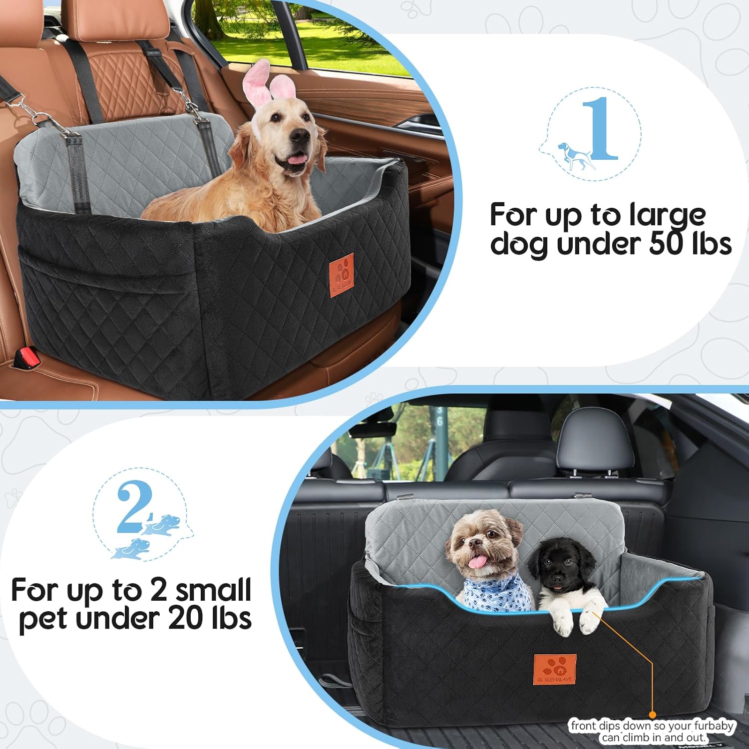 Dog Car Seat for Medium/Large Dogs,Dog Booster Seat for Dog Under 50lbs or 2 Small Dogs, Detachable and Washable Pet Car Seat,Multi-Functional Travel Dog Bed & Dog Sofa(Black/Grey) - Image 4
