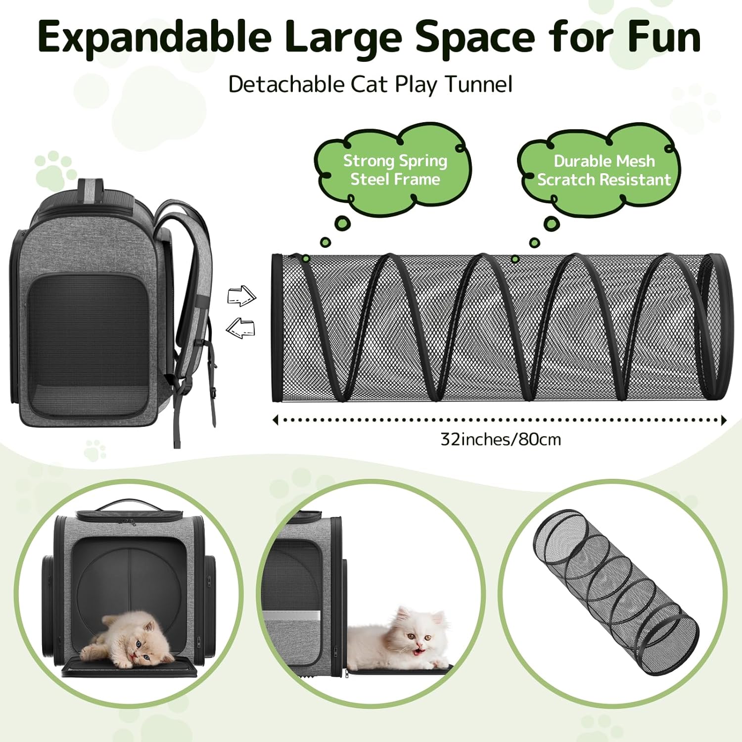 Pawtners Cat Carrier Backpacks Expandable Cat Backpack with Breathable Mesh, Pet Carrier Backpack for Cats Small Dogs Puppies Up to 18 Lbs, Dog Carrier Backpack for Travel Hiking Camping Outdoor - Image 2