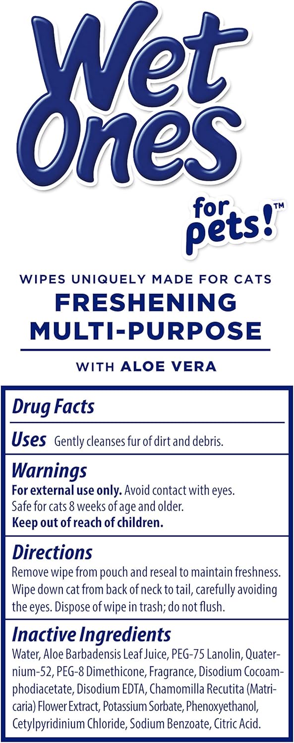 Wet Ones for Pets Freshening Multipurpose Wipes for Cats with Aloe Vera, Fresh Scent - Easy to Use Cat Cleaning Wipes for Pet Grooming, 100 Count - Image 7