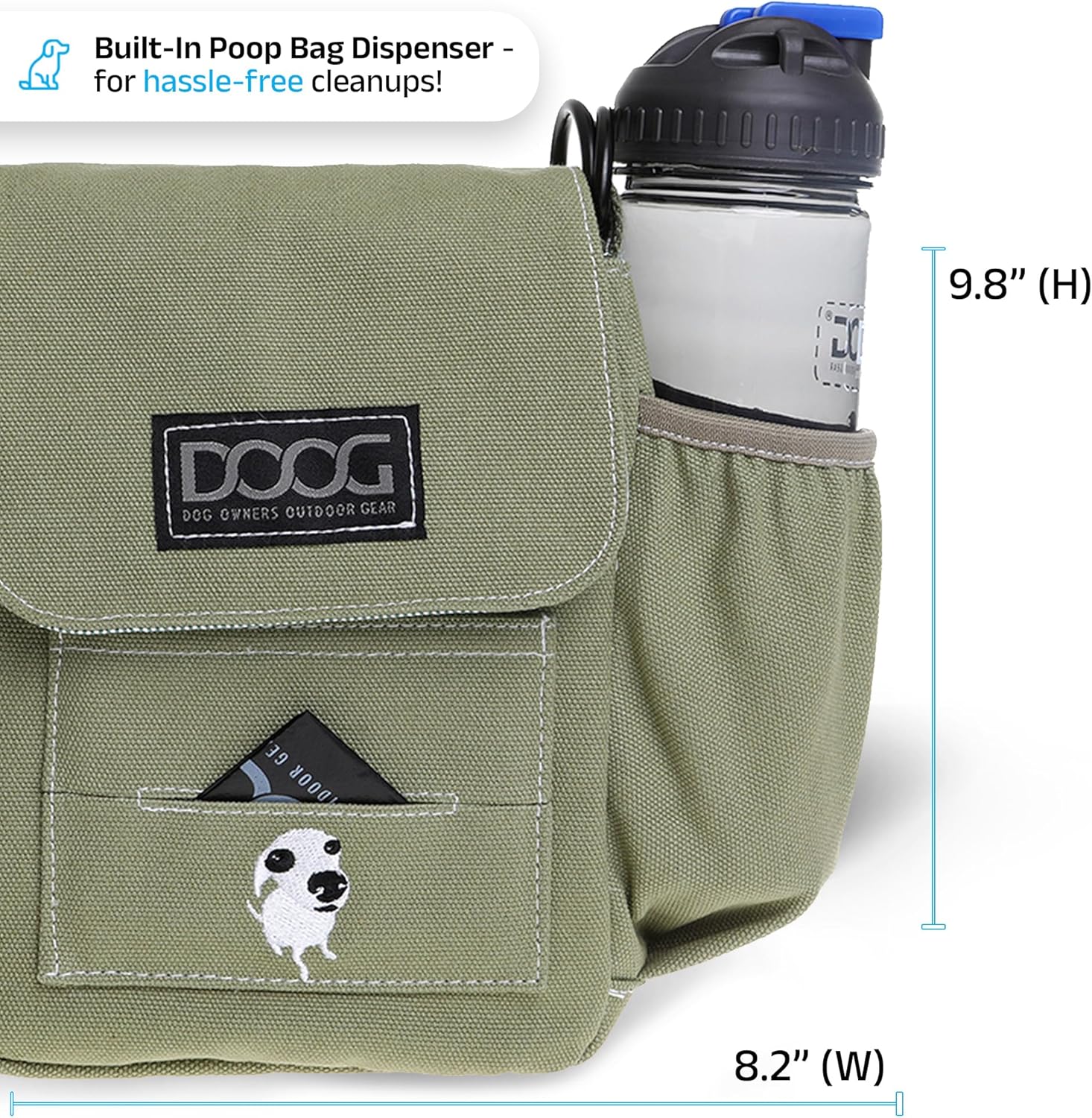 DOOG Walkie Bag - Adjustable Dog Treat Pouch Shoulder Bag with Poo Bag & Water Bottle Compartments - Comfort Fit for Everyday Use - Green - Image 4
