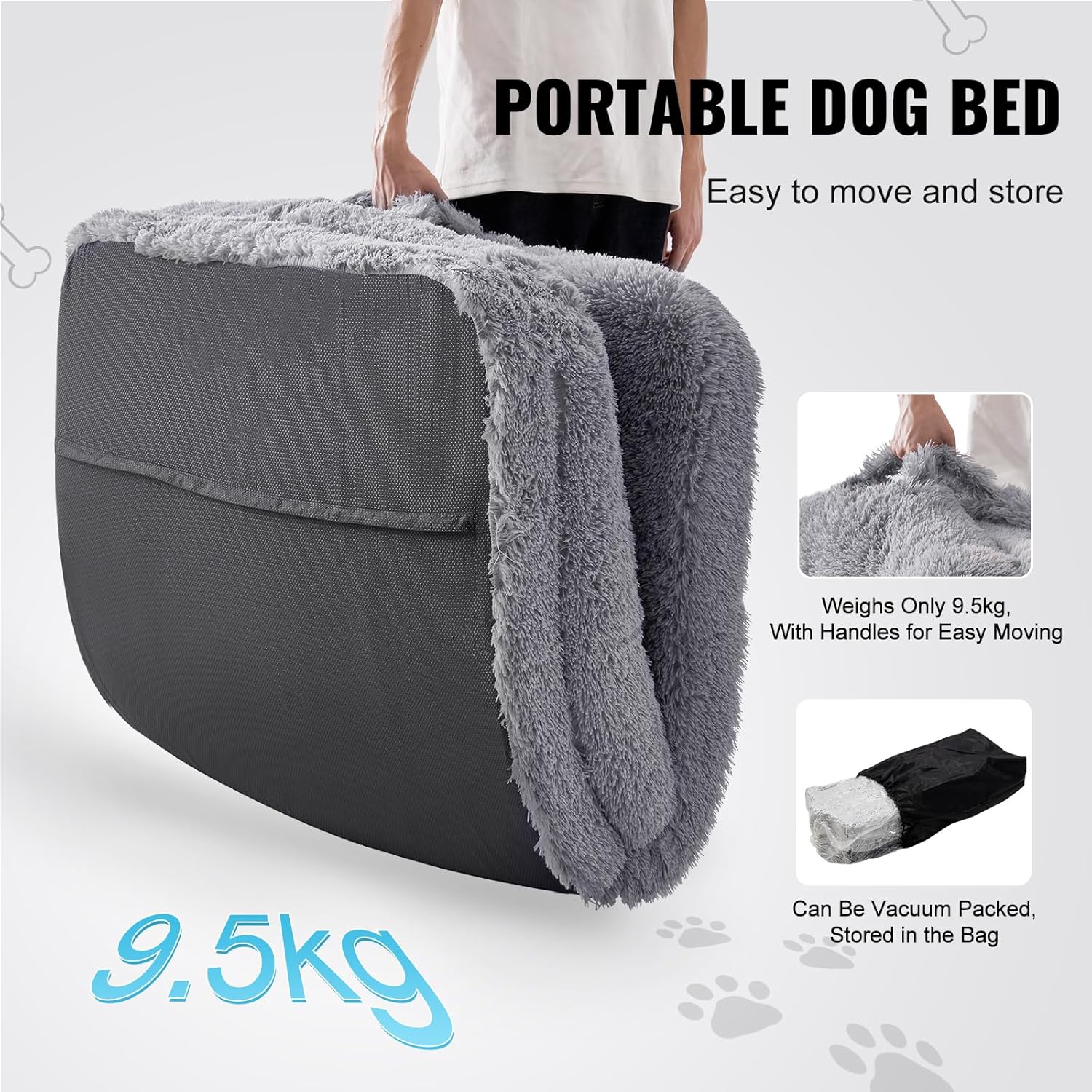 VEVOR Foldable Human Dog Bed, 72"x48"x10" Giant Human Sized Dog Bed with Washable PV Velvet Cover, Egg Orthopedic Foam, Storage Pocket, for You and Pet, Grey - Image 4