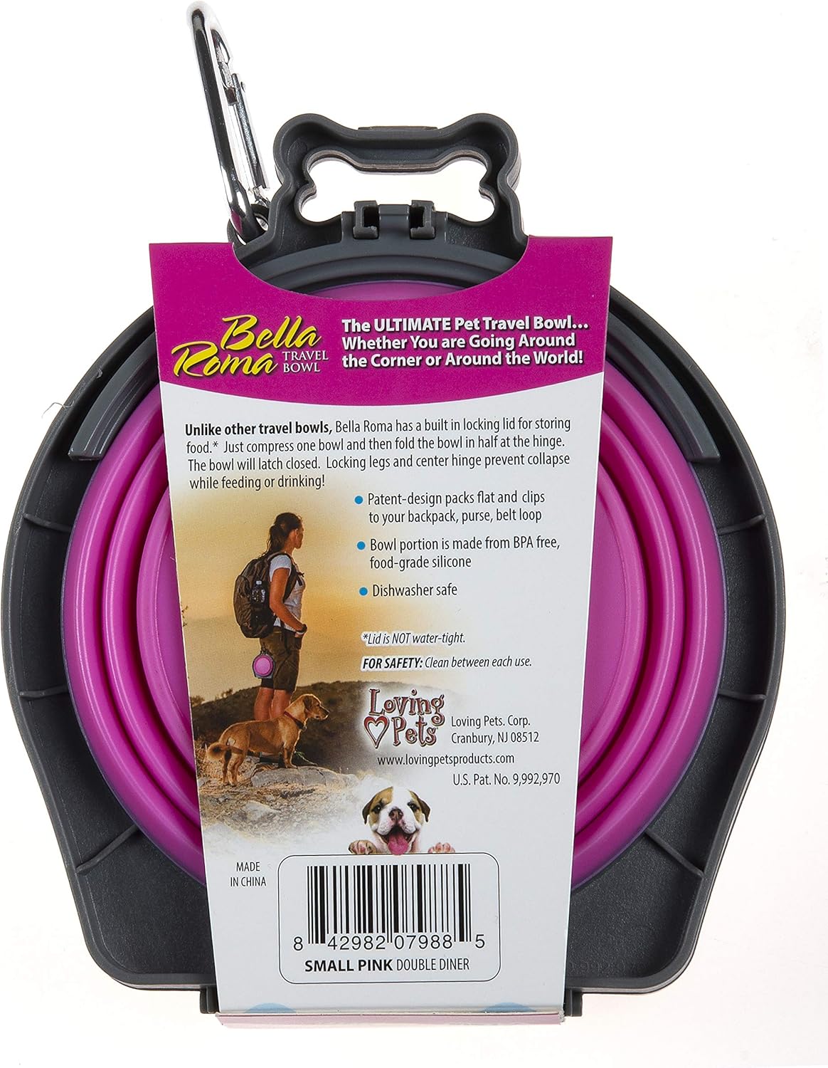 Loving Pets Bella Roma Double Diner Collapsible Dog Bowls - Silicone Dog Bowls, Foldable Bowl, Puppy Essentials & Hiking Pet Supplies Great for Home & Travel (Pink, Small) - Image 8