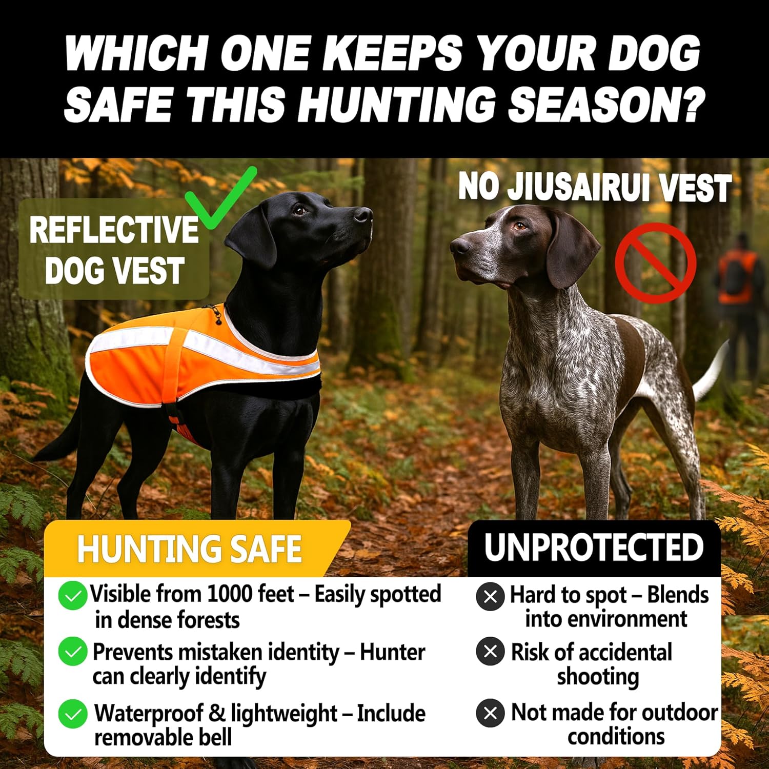 Reflective Dog Hunting Vest – Blaze Orange Safety Vest with Removable Bell, Waterproof and Lightweight (L) - Image 2