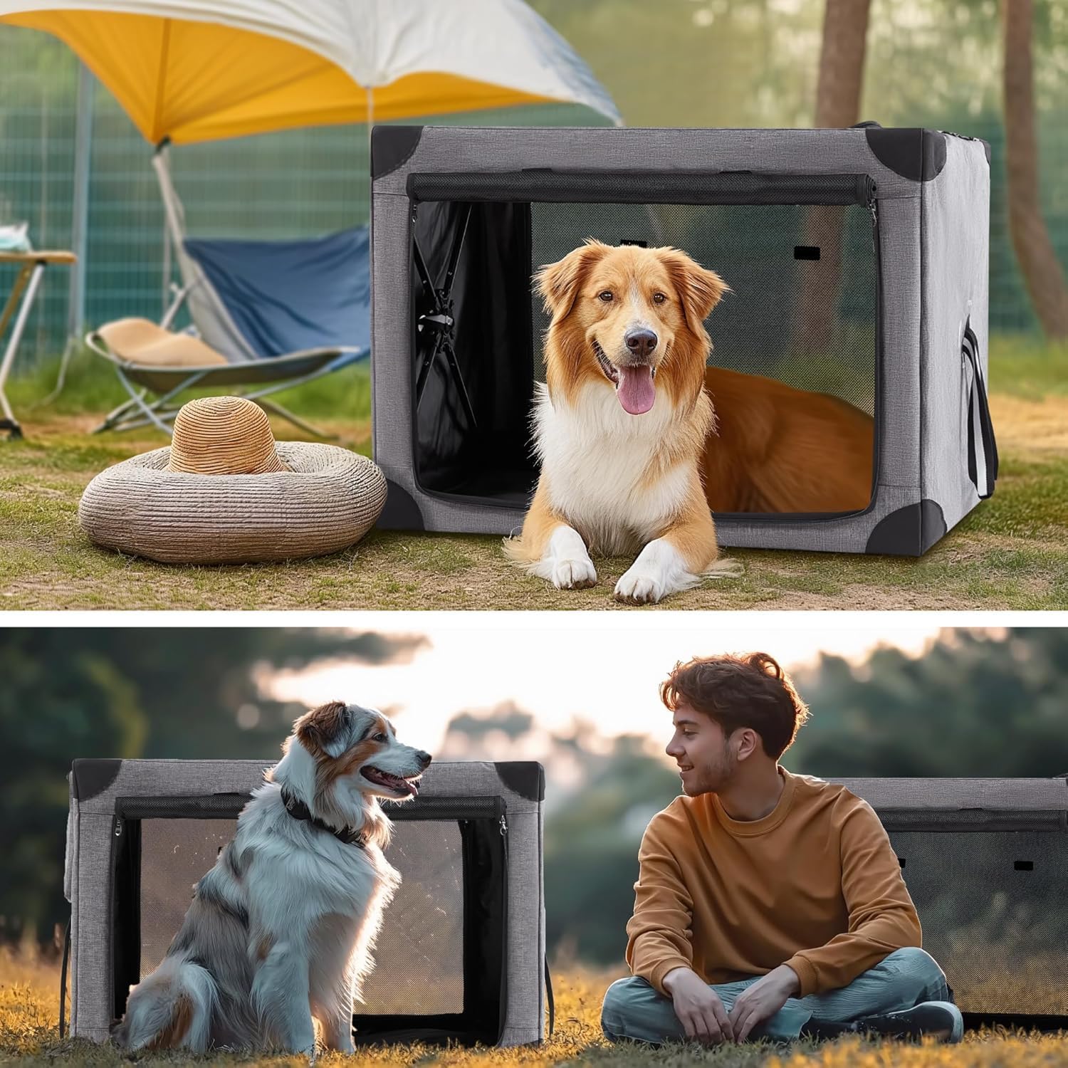Collapsible Dog Crate - 32 Inch Portable Dog Travel Crate for Medium Dogs, Foldable Dog Crate with Detachable Storage Bag, Removable Pad, and Mesh Windows for Outdoor & Indoor - Image 7