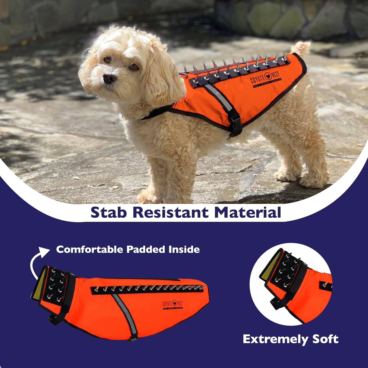 CoyoteVest Dog Harness Protection Vest, Reflective Dog Accessories with Spikes to Shield Your Pet from Raptor and Animal Attacks, Proudly Made in America (Small, Fluorescent Orange) - Image 2