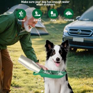 Portable Dog Water Bottle Bowl – 27 oz Travel Water Bowl Dispenser for Dogs, Stainless Steel Leak-Proof, A Must-Have for Outdoor, Camping, Walking, Beach, Hunting and Other Scenes (Green)