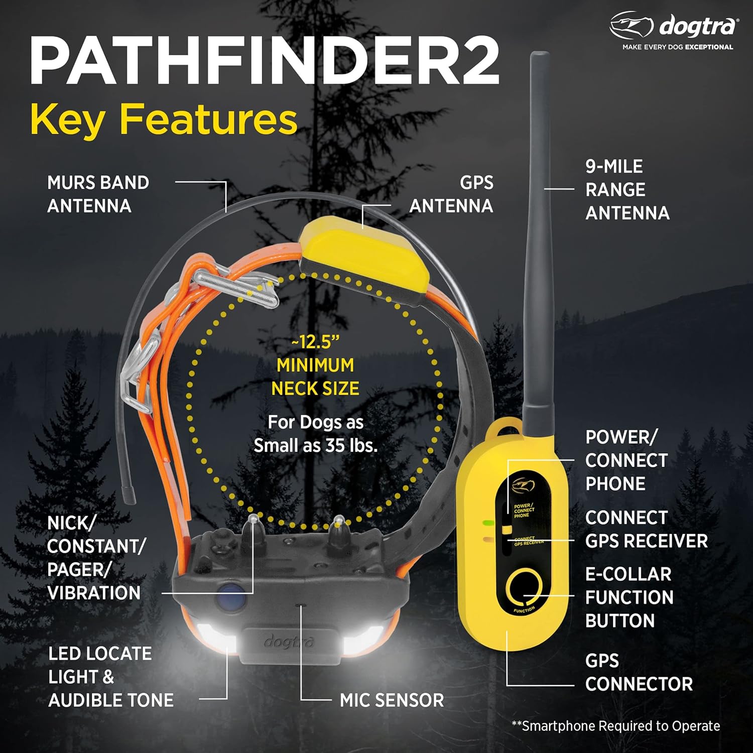 Dogtra Pathfinder 2 - Hunting Ecollar GPS Dog Training Collar with Remote, 9 Mile Range, Tracking & Containment for Medium & Large Dog Breeds, Electric GEO Fence Tracker, Stimulation, Vibration, Tone - Image 3