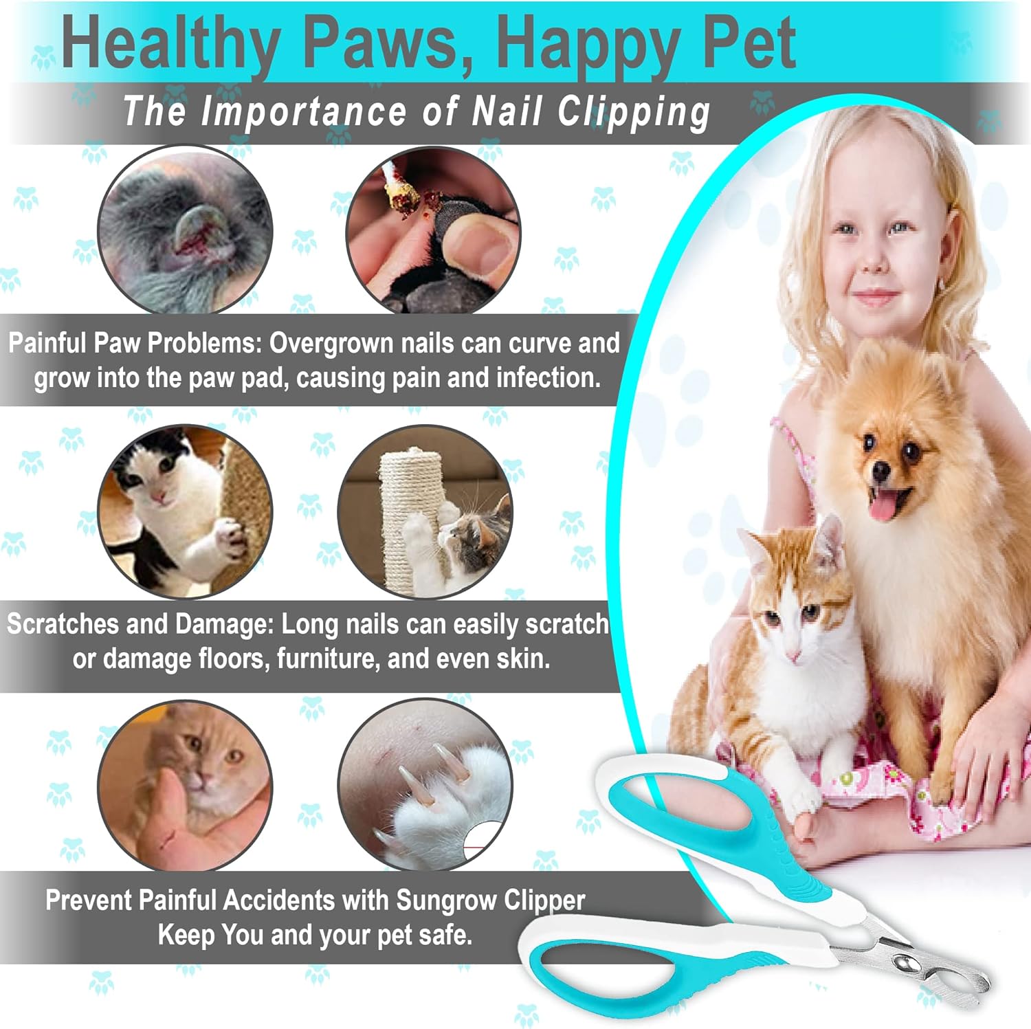 SunGrow Dog Nail Trimmer for Small and Medium Dogs, Cat Nail Claw Clipper, Non-Slip Handle, Professional Paw Grooming and Nail Care, Stainless Steel Blade - Image 5